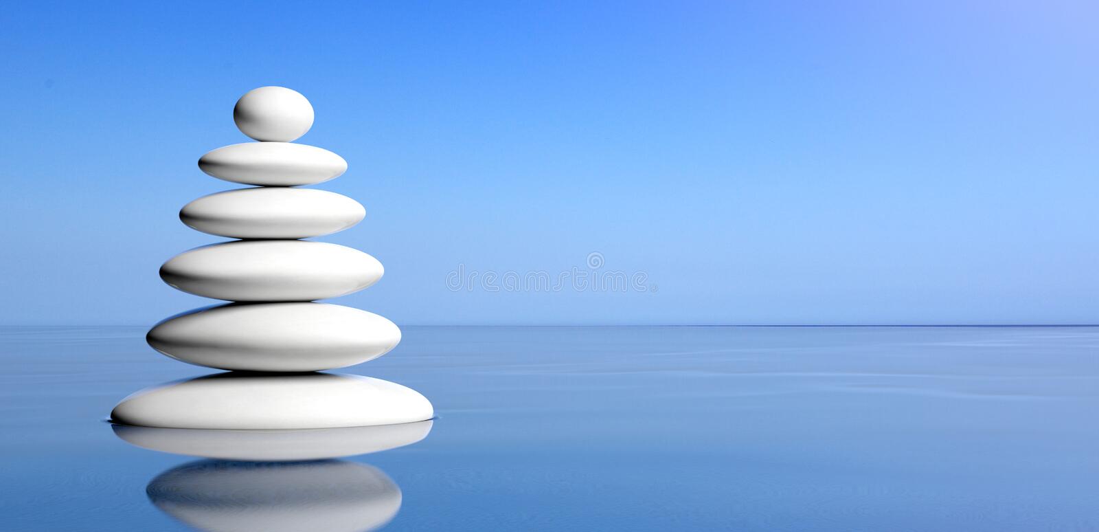 spa-concept-zen-stones-stack-water-blue-sky-background-d-illustration